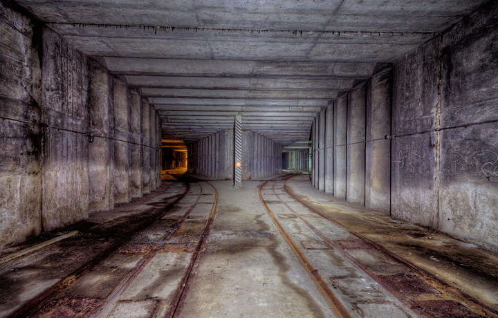 The two tunnels converging at the north end of the Dupont Underground